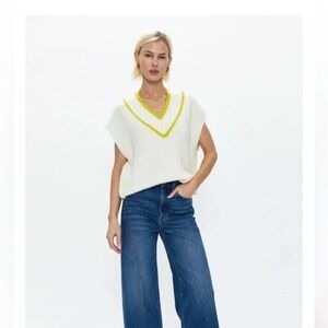 PISTOLA Kiran Cap Sleeve Sweater Vest Ecru Zest Contrast Oversized Size L